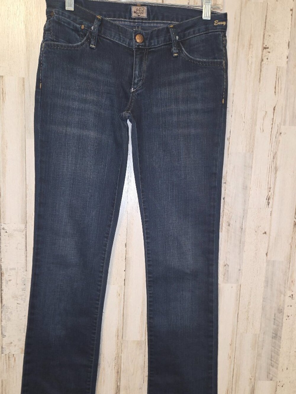 GOLDSIGN size 26 Envy Jeans Denim Straight dark wash stretchy Y2K Low Rise 33"